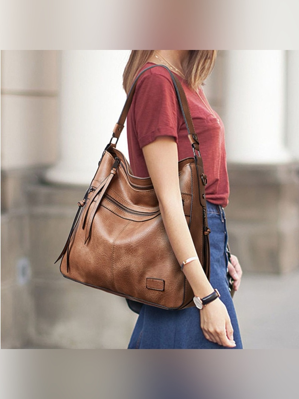 PU Leather Hobo Shoulder Bag